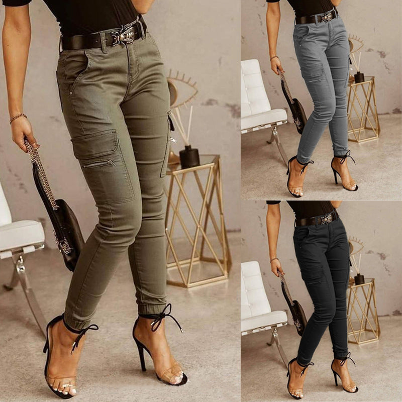 Sarah Express | Women's Low Waist Cargo Overalls Loose Fit Utility Trousers Button Front Pockets