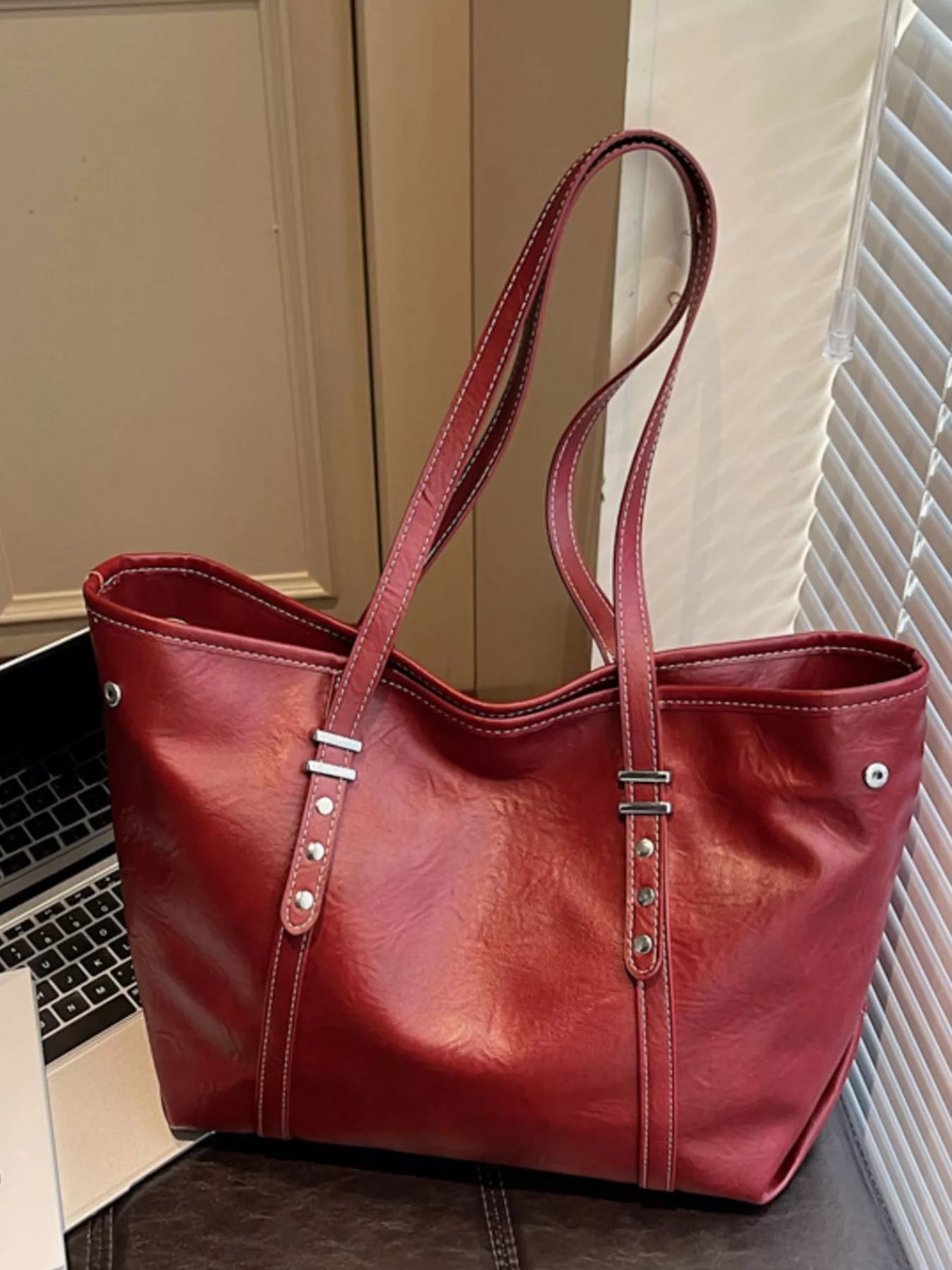 Sarah Express Women's Vintage Large Capacity PU Leather Tote Bag - Classic Shoulder Handbag