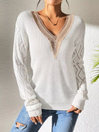 Sarah Express Women's V-Neck Hollow Knit Sweater - Openwork Design