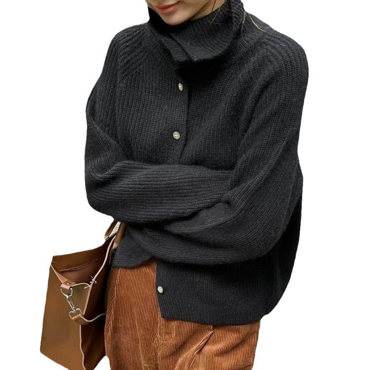 Sarah Express Women's Bedford Cord Knit Cardigan Single-Breasted Loose Fit Thick Sweater