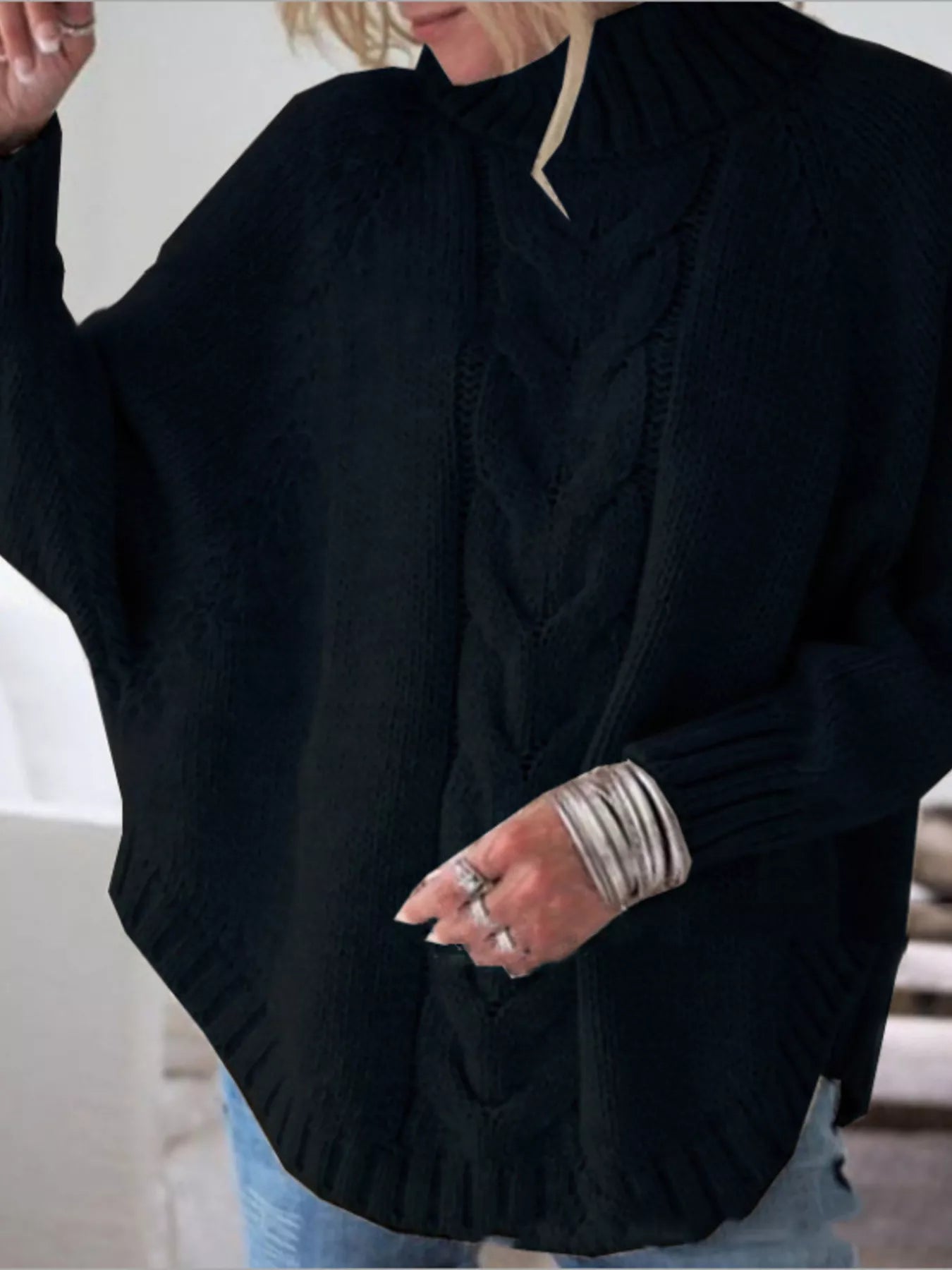 Sarah Express Women's Cable-Knit Long Sleeve Sweater Plus Size Black