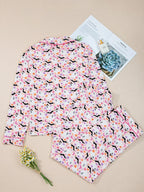 Sarah Express Women's Halloween Ghost Print Button Up Top and Pants Lounge Set