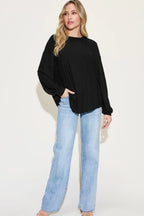 Sarah Express Women’s Plus Size Ribbed Long Sleeve T-Shirt with Exposed Seam
