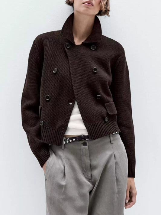 Sarah Express Women's Double-Breasted Knit Cardigan Brown