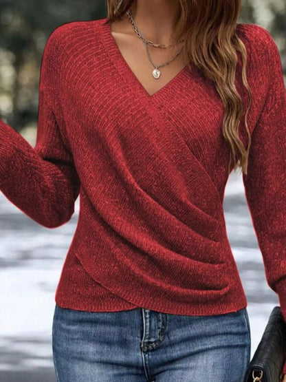 Sarah Express Women's Surplice Long Sleeve Knit Top Red