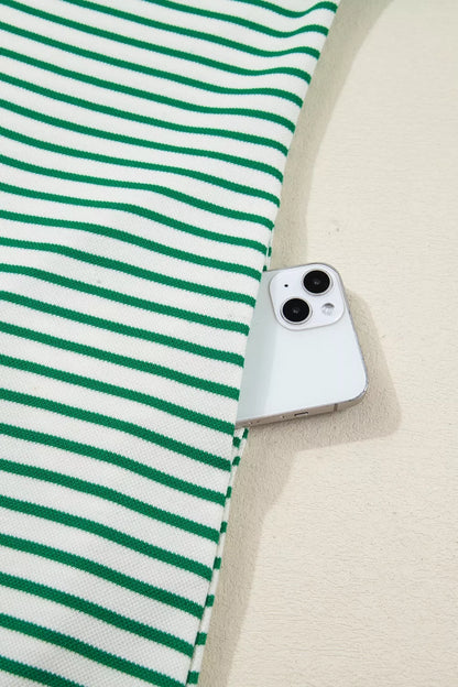 Sarah Express Women's Stripe Quarter Zip Polo Collar T-Shirt Dress with Pockets