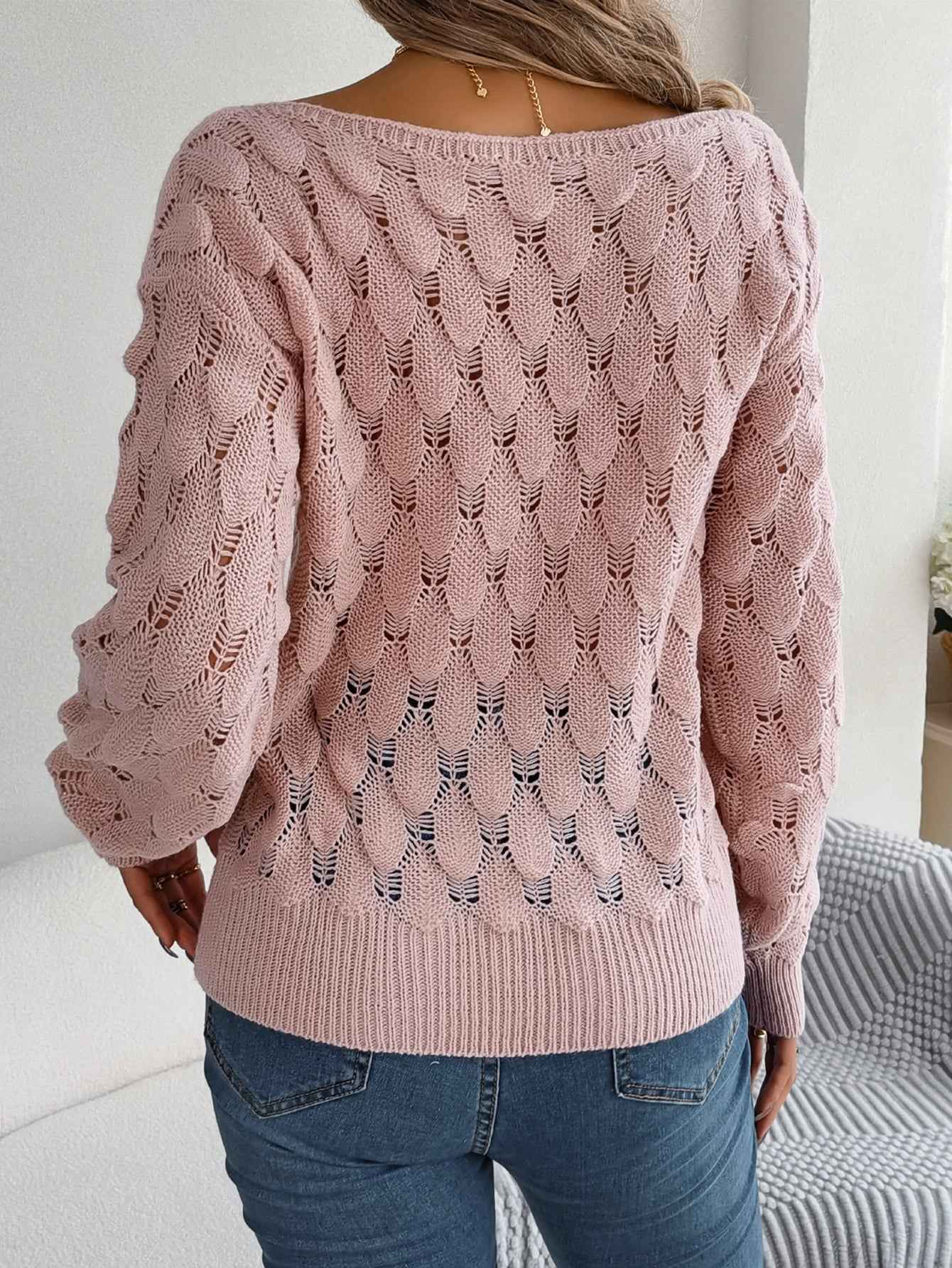 Sarah Express Women's Off-Shoulder Feather Trim Sweater with Lantern Sleeves