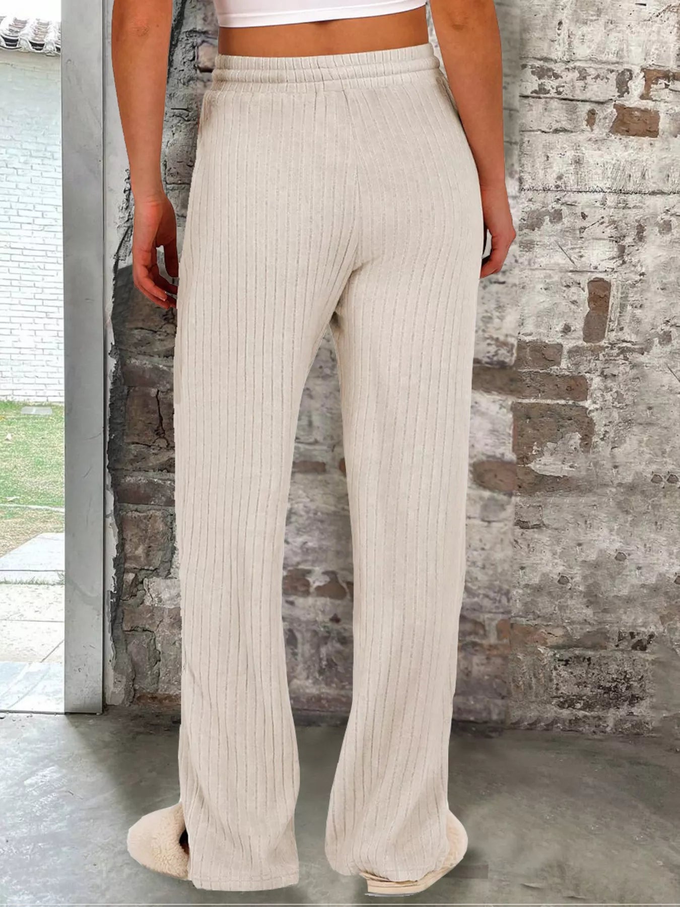 Sarah Express Women's Ribbed Knit Joggers with Pockets - Drawstring Waist Lounge Pants