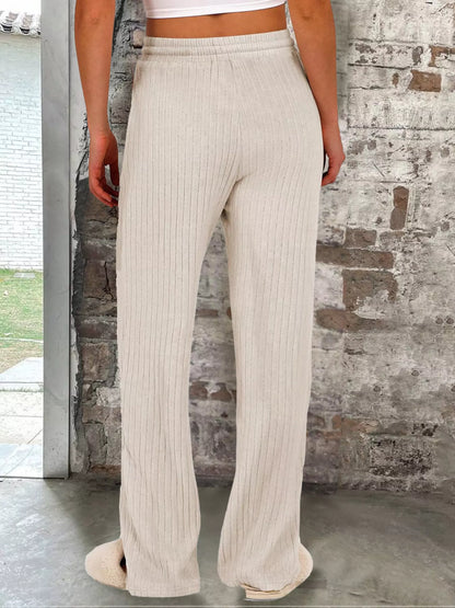 Sarah Express Women's Ribbed Knit Joggers with Pockets - Drawstring Waist Lounge Pants