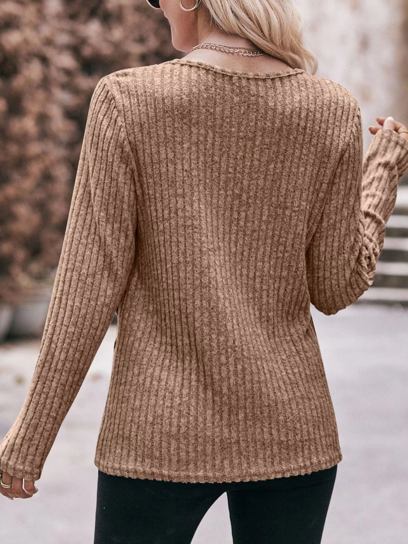 Sarah Express Women's Ribbed Knit Long Sleeve T-Shirt