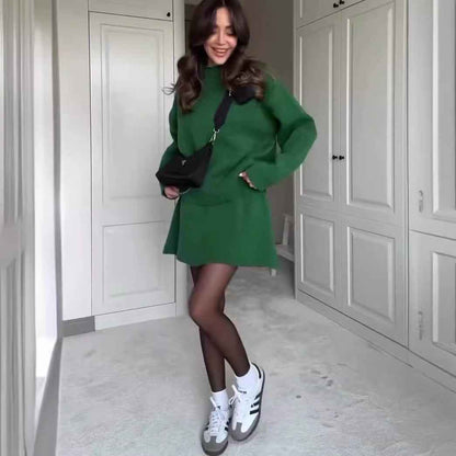 Sarah Express Women's Sweater Skirt Set - 2 Piece Knit Outfit Long Sleeve Pullover High Waist Mini Skirt