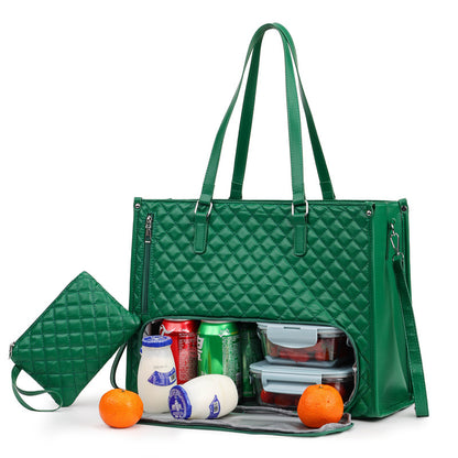 Sarah Express 2-in-1 Tote & Lunch Bag Combo - Extra Large Capacity with Insulated Lunch Compartment Dark Green
