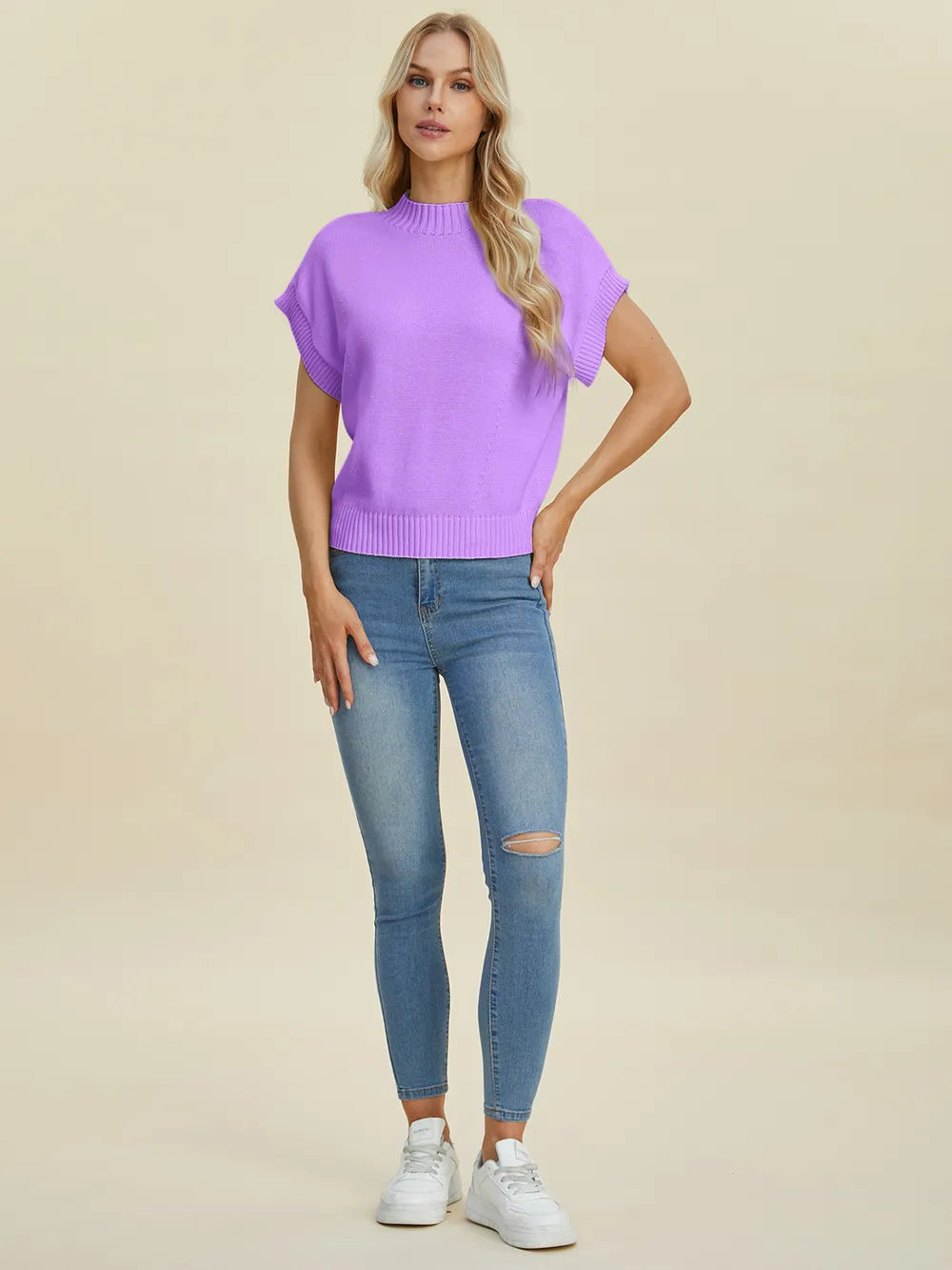 Sarah Express Women’s Plus Size Short Sleeve Mock Neck Viscose Sweater
