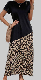 Sarah Express Women's Leopard Print T-Shirt Dress Short Sleeve Casual Knit
