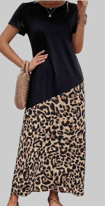 Sarah Express Women's Leopard Print T-Shirt Dress Short Sleeve Casual Knit