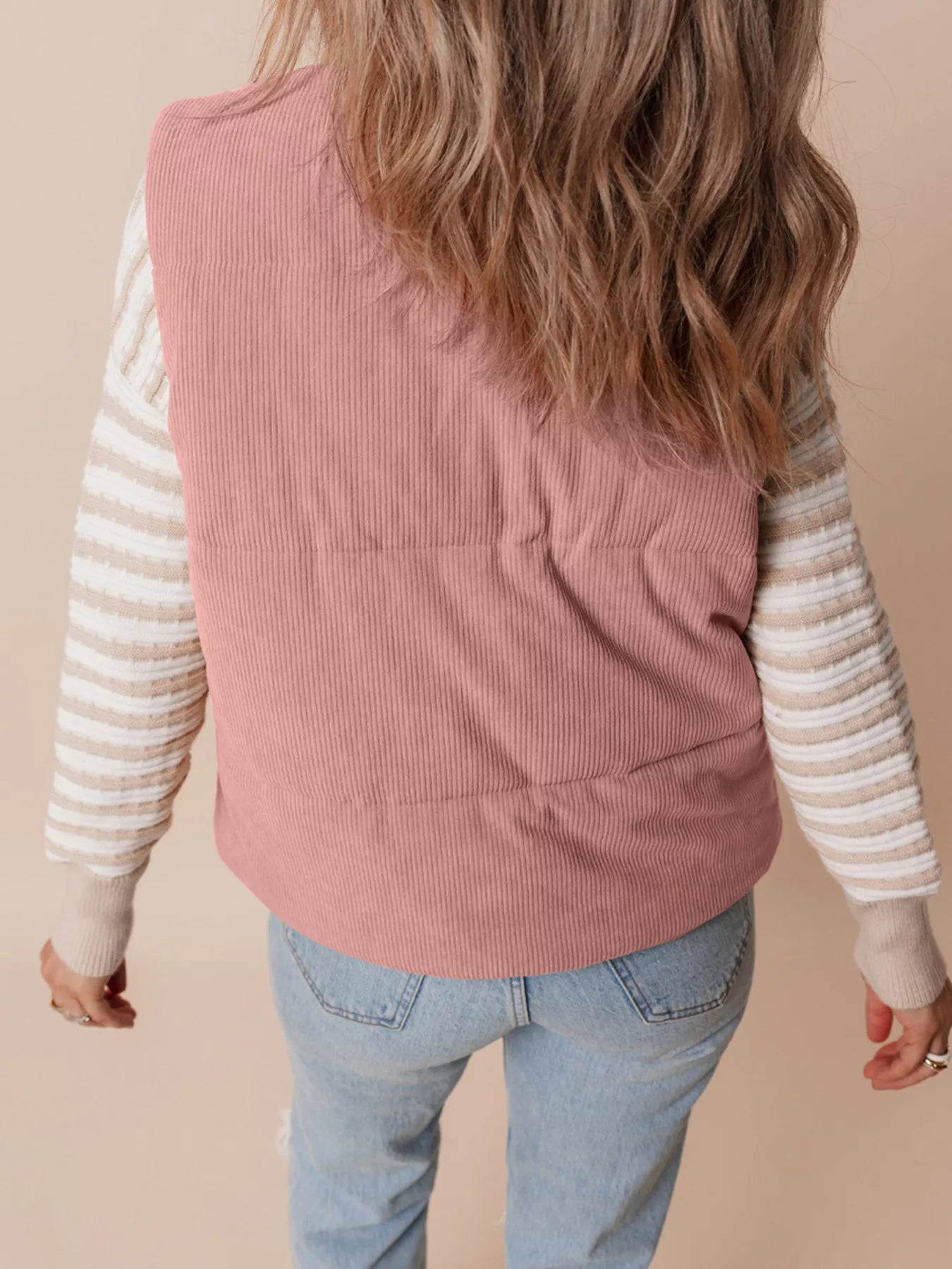 Sarah Express Women's Corduroy Stand Neck Zipped Puffer Vest