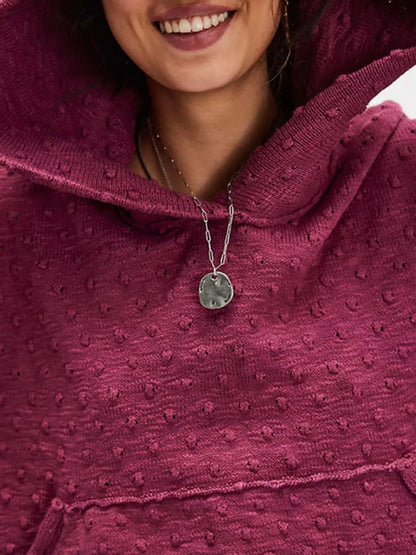 Sarah Express Women's Textured Dot Knit Long Sleeve Hooded Sweater