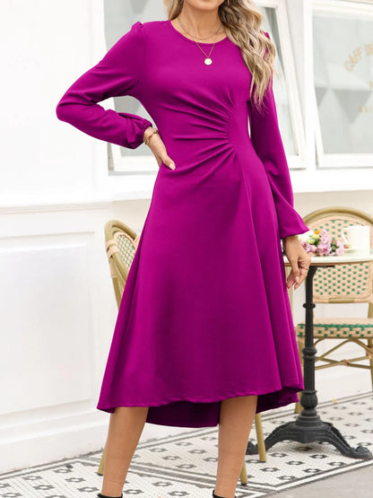 Sarah Express Women's Solid Color Ruched Detail Long Sleeve Midi Dress
