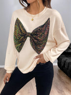 Sarah Express Women's Sequined Bow Round Neck Sweatshirt