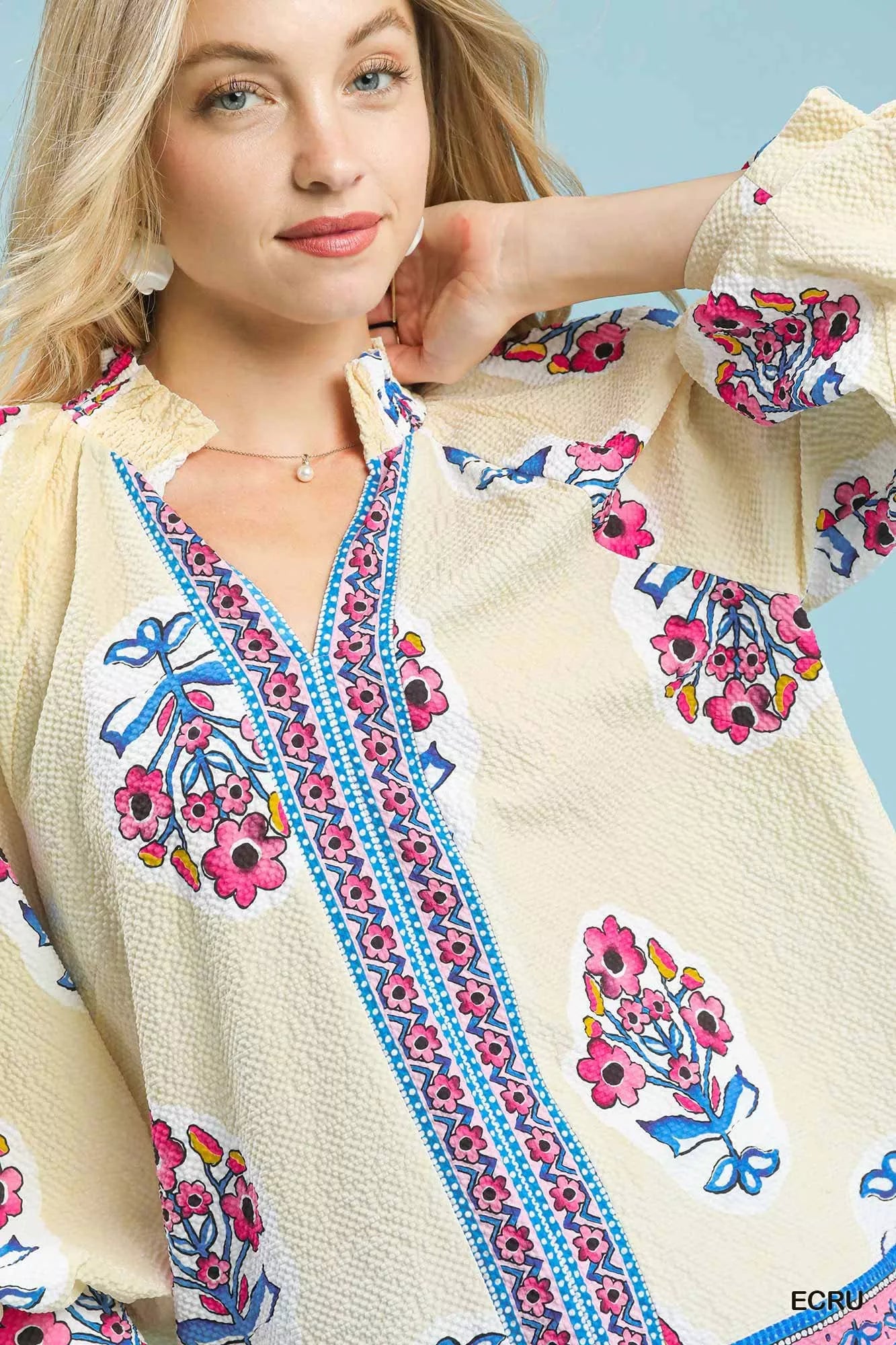 Sarah Express Women's Boho Floral Print Tunic Blouse