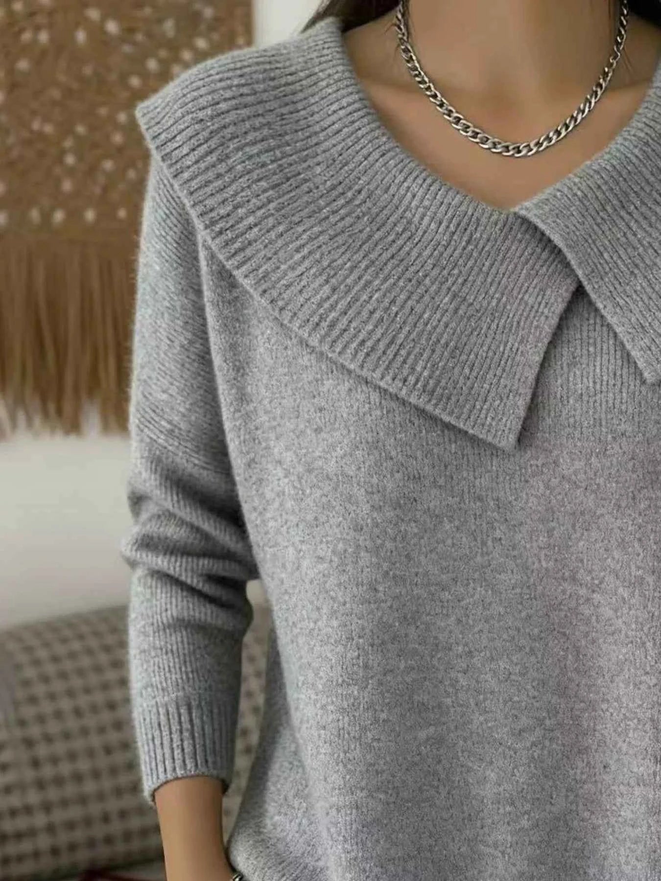 Sarah Express Women's Plus Size Solid Color Ribbed Hem Sweater - Casual Knitwear Top