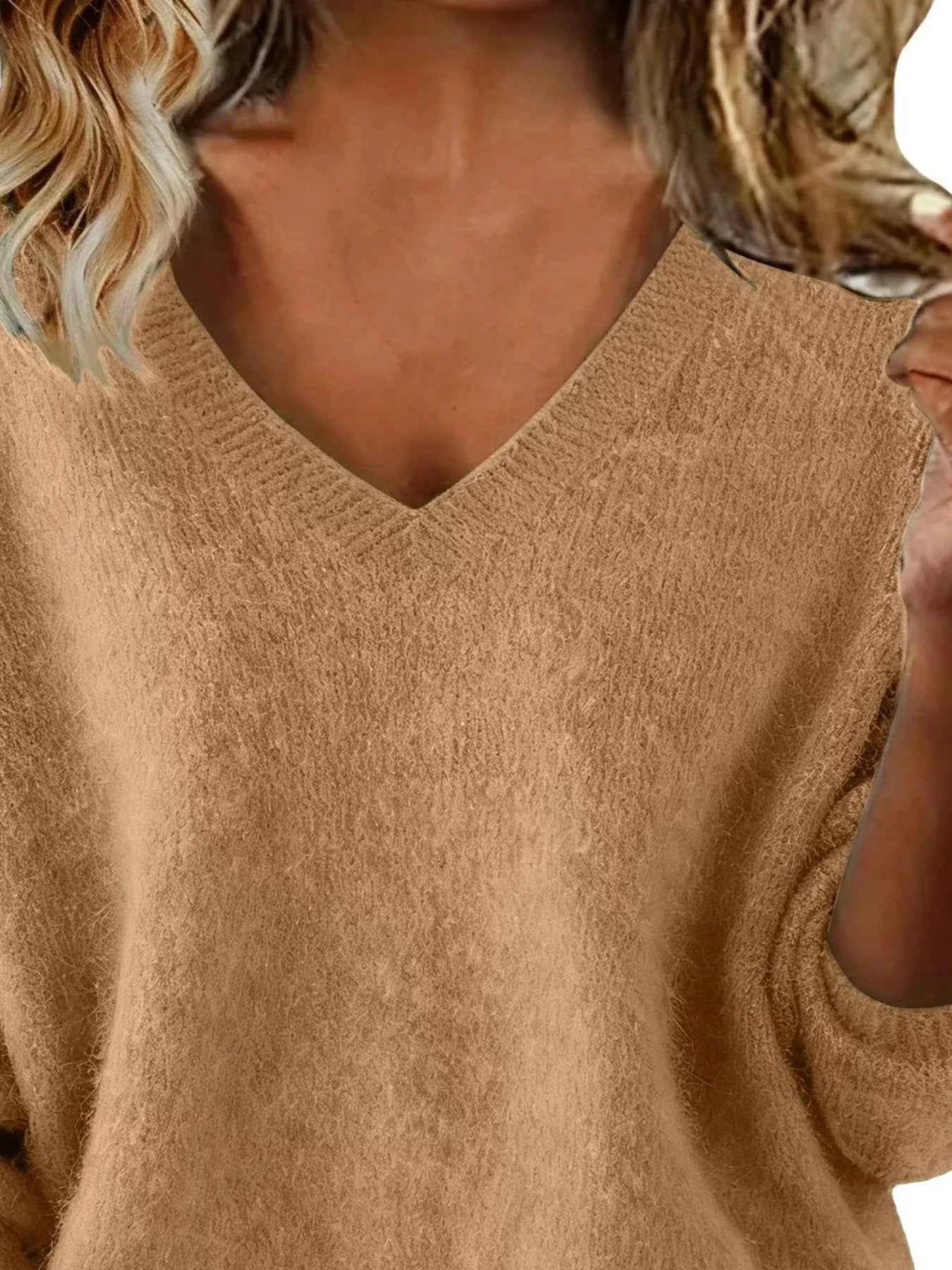 Sarah Express Women's V-Neck Dropped Shoulder Sweater - Plus Size