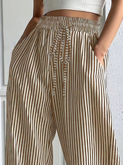 Sarah Express Women's Striped High-Waisted Wide Leg Pants