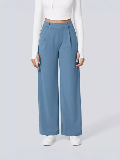 Sarah Express Women's Wide Leg Pants with Pockets Dusty Blue