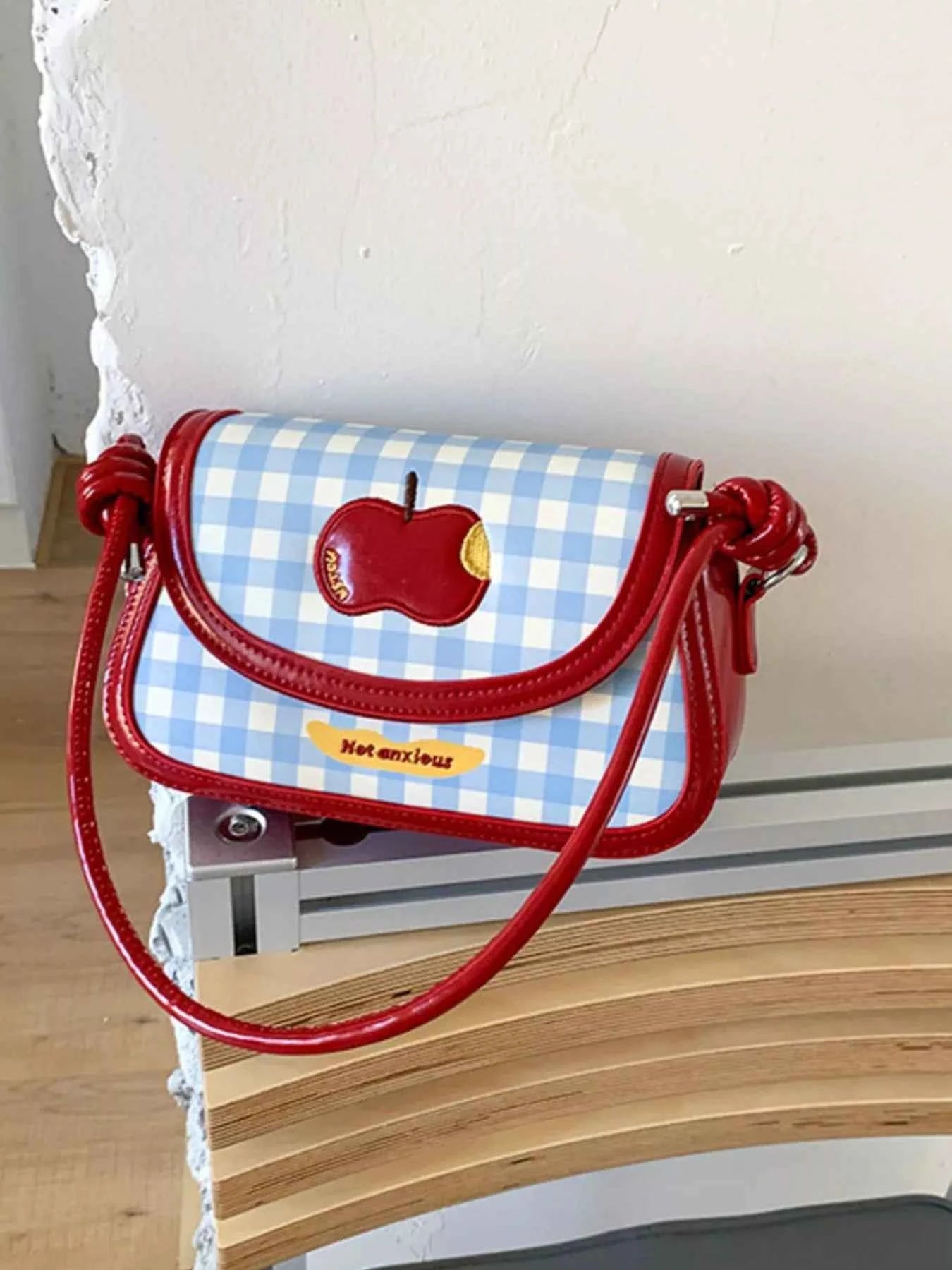 Sarah Express Women's Apple Gingham Shoulder Bag - Small PU Leather Crossbody Handbag