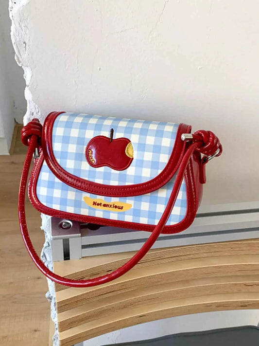 Sarah Express Women's Apple Gingham Shoulder Bag - Small PU Leather Crossbody Handbag