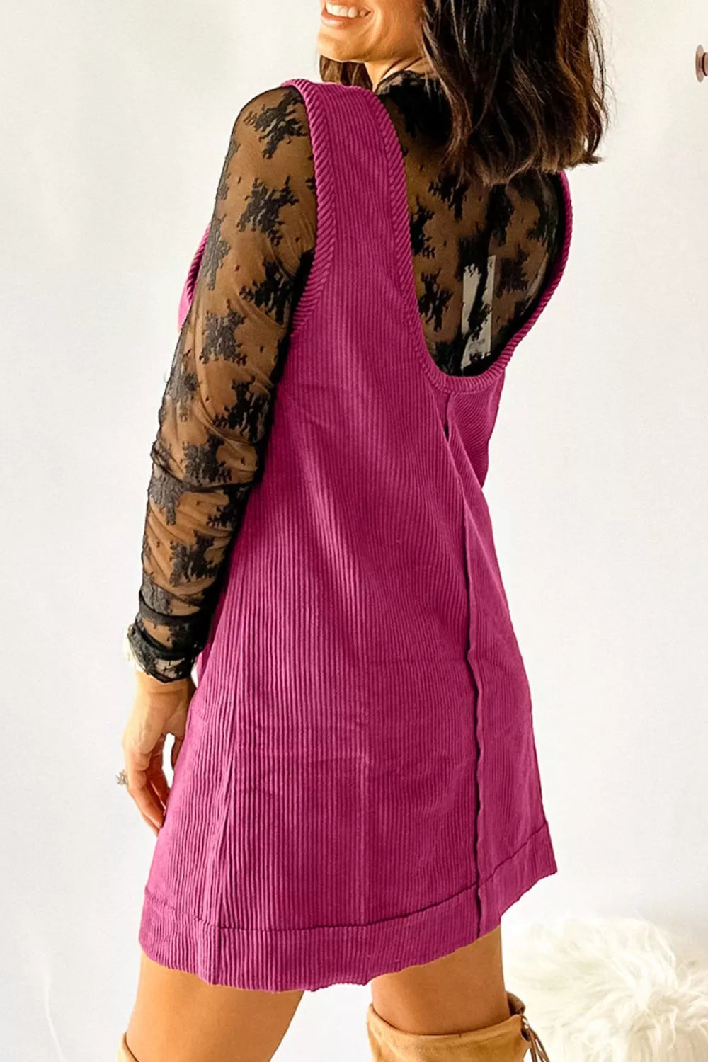 Sarah Express Women's Vintage Corduroy Pocketed Overall Dress