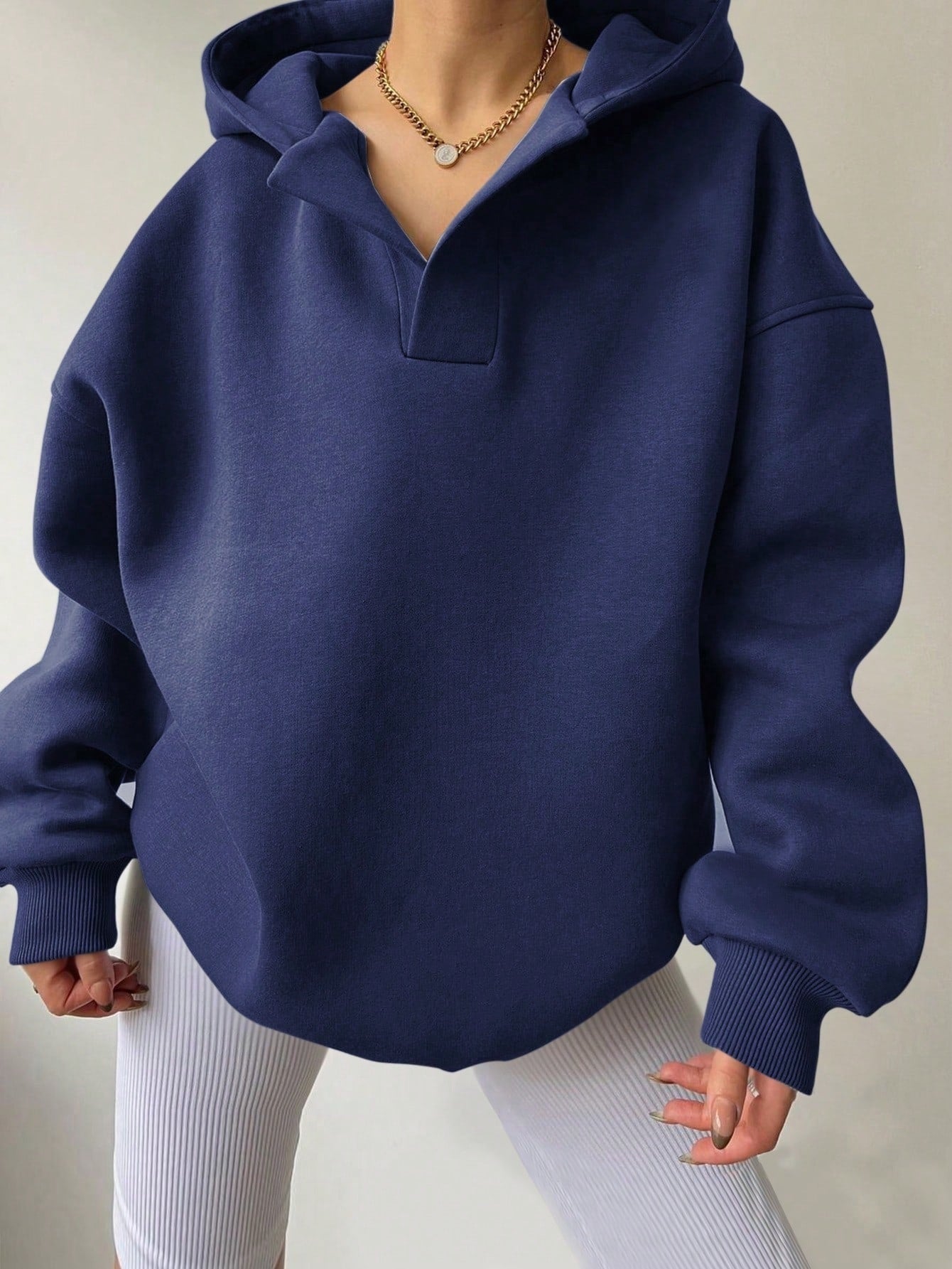 Sarah Express Women's Loose Fit Hoodie Sweatshirt - Solid Color Long Sleeve Pullover Top