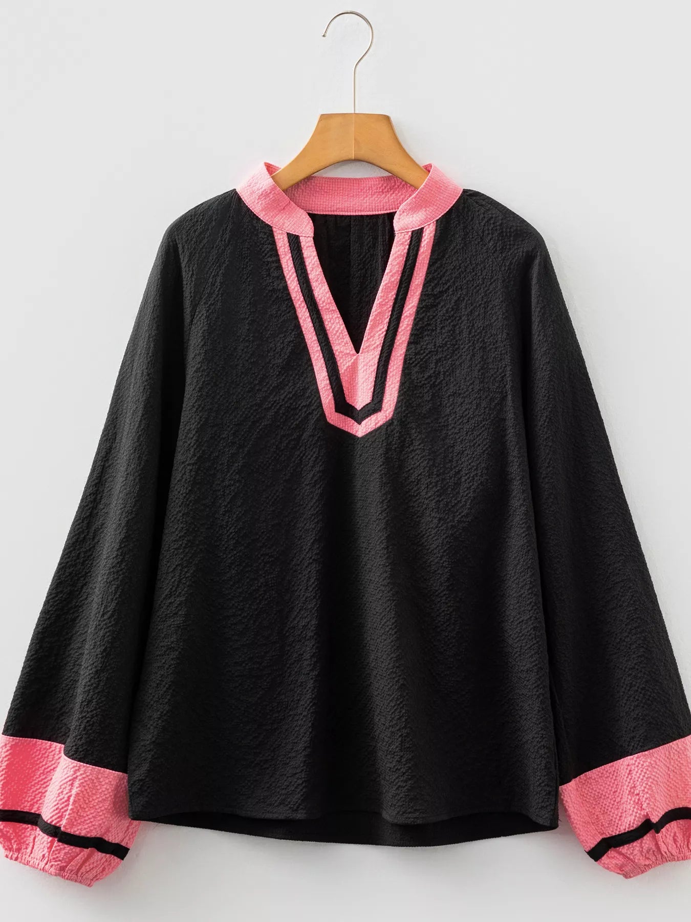 Sarah Express Women's Color Block Patchwork Detail Textured Long Sleeve Blouse