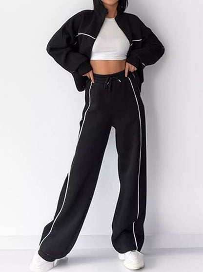 Sarah Express Women's Full Size Zip Up Long Sleeve Top and Pants Set Plus Size Black