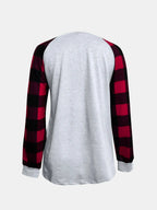 Sarah Express Women's Graphic Plaid Round Neck Long Sleeve T-Shirt