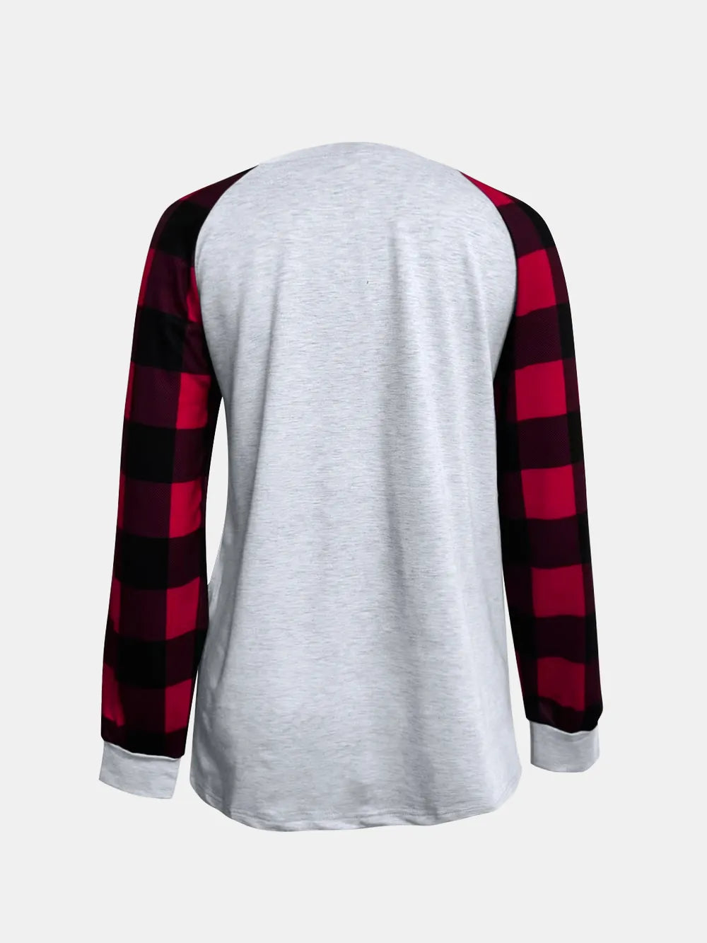 Sarah Express Women's Graphic Plaid Round Neck Long Sleeve T-Shirt