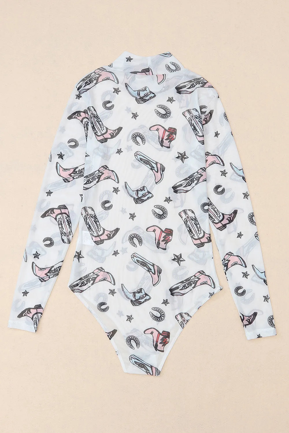 Sarah Express Women's Printed Mock Neck Long Sleeve Bodysuit