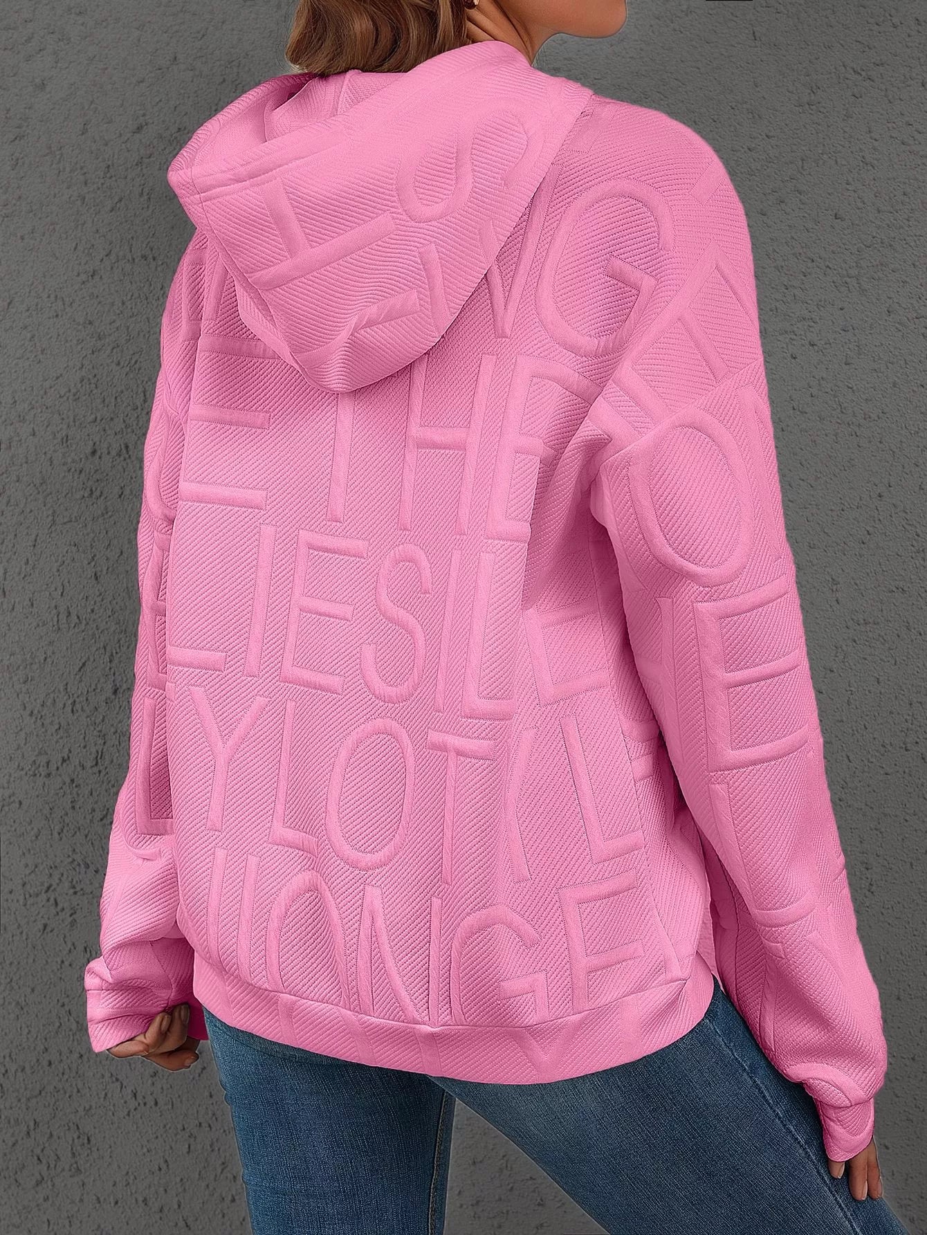 Sarah Express Women's Textured Embossed Long Sleeve Hoodie Plus Size