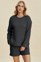 Sarah Express Women’s Plus Size Textured Long Sleeve Top and Shorts Set
