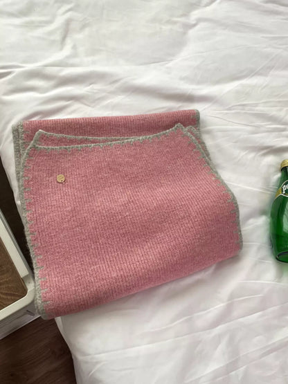 Sarah Express Women's Contrast Trim Knit Scarf Pink One Size