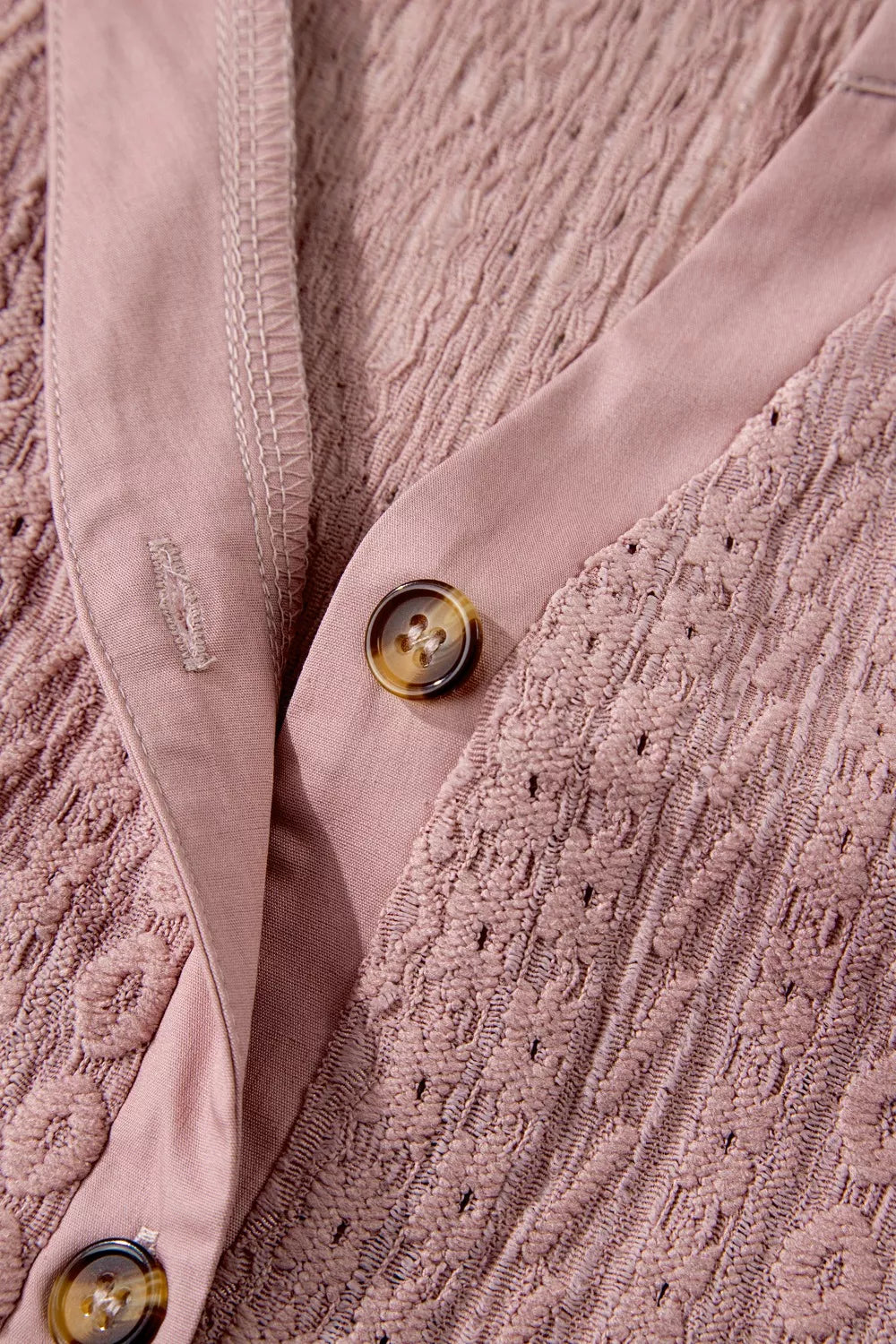 Sarah Express Women's Textured Embroidered Half Button Blouse Short Sleeve