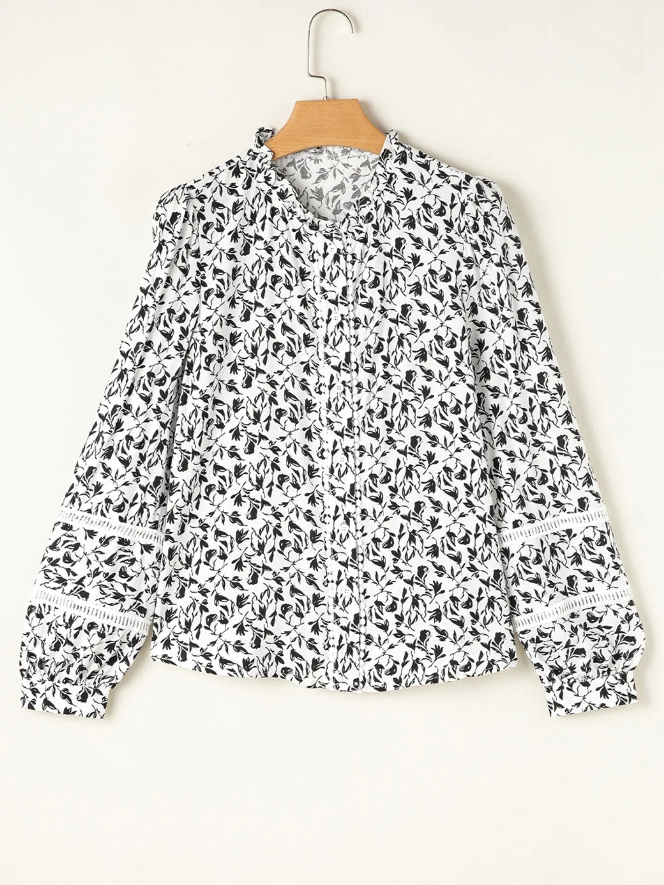 Sarah Express Women's Floral Button Down Long Sleeve Shirt - Ruffled Viscose Blouse