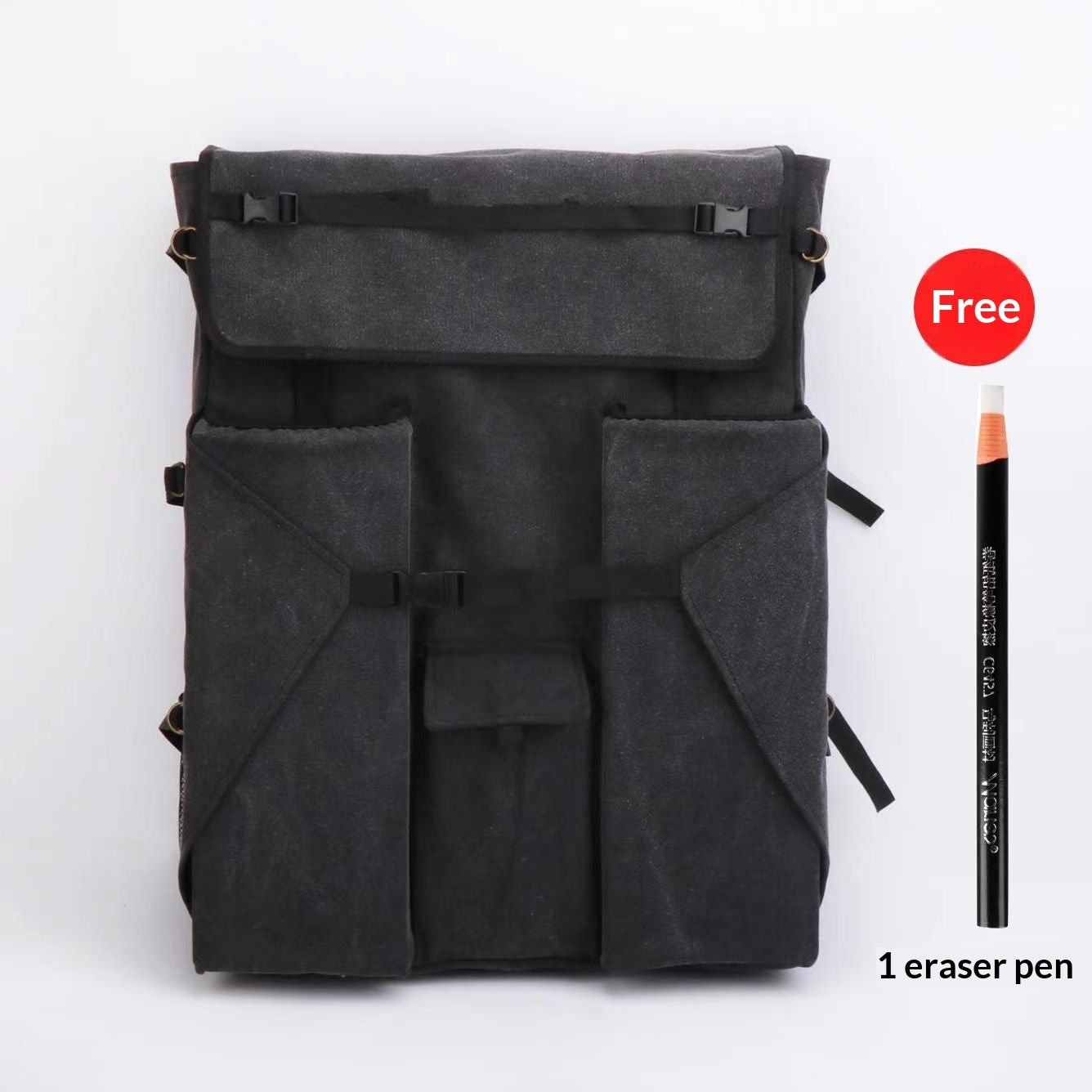 Sarah Express Large Canvas Art Drawing Backpack – Oxford Cloth Artist Bag | Extra Thick, 4K Black Black