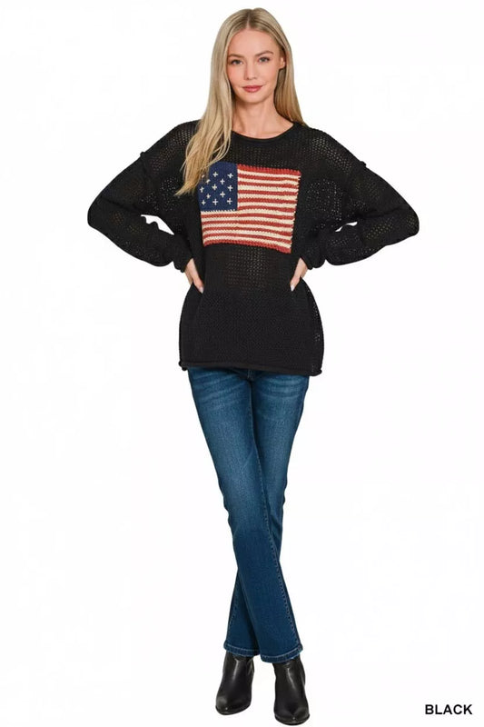 Sarah Express Women's American Flag Crew Neck Sweater