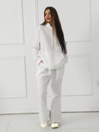 Sarah Express Women's Solid Color Sweatshirt Pants Set - Long Sleeve Casual Loungewear Two-Piece
