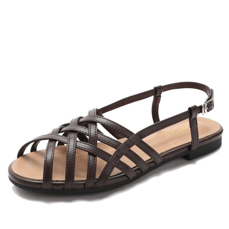 Sarah Express Womens Fashionable Woven Soft-soled Openwork Sandals Coffee