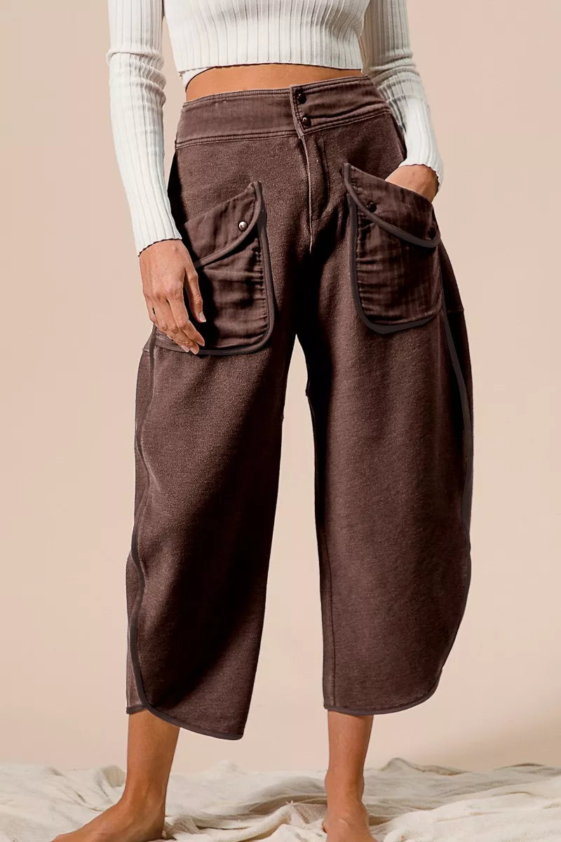 Sarah Express Women's Washed Terry Pants with Pockets VINTAGE MOCHA
