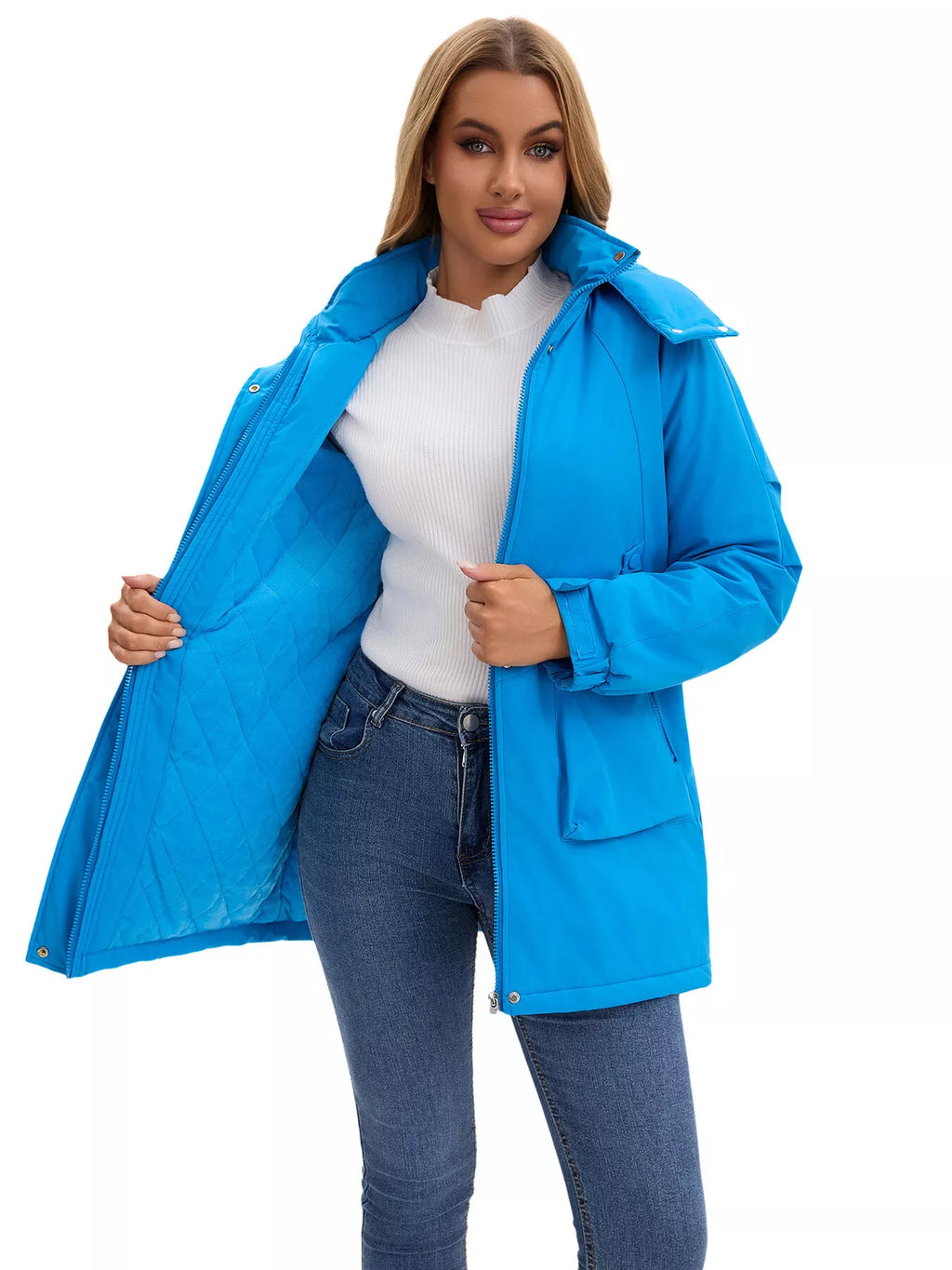 Sarah Express Women's Hooded Mid-Length Windproof Outerwear Plus Size