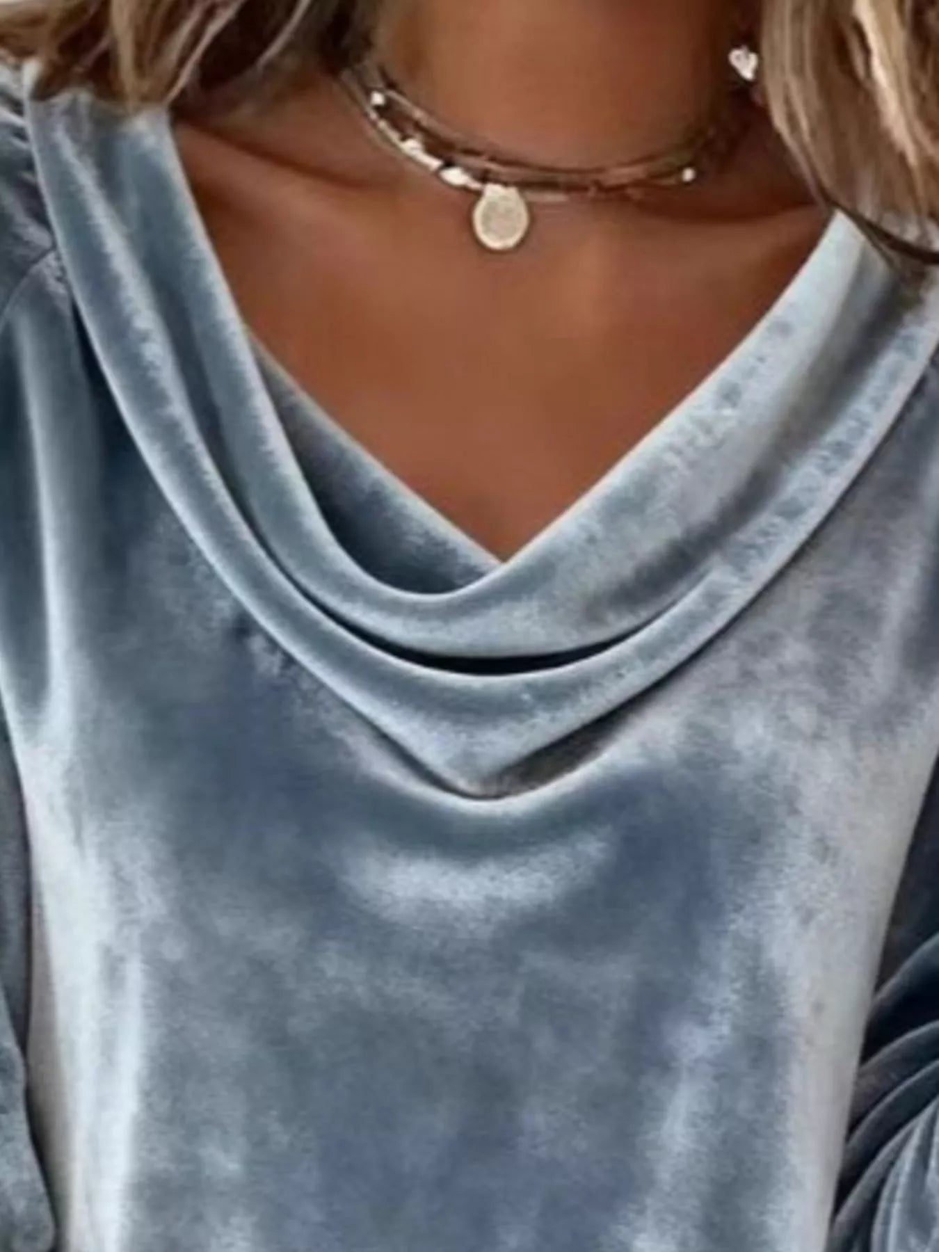 Sarah Express Women's Velvet Cowl Neck Long Sleeve T-Shirt