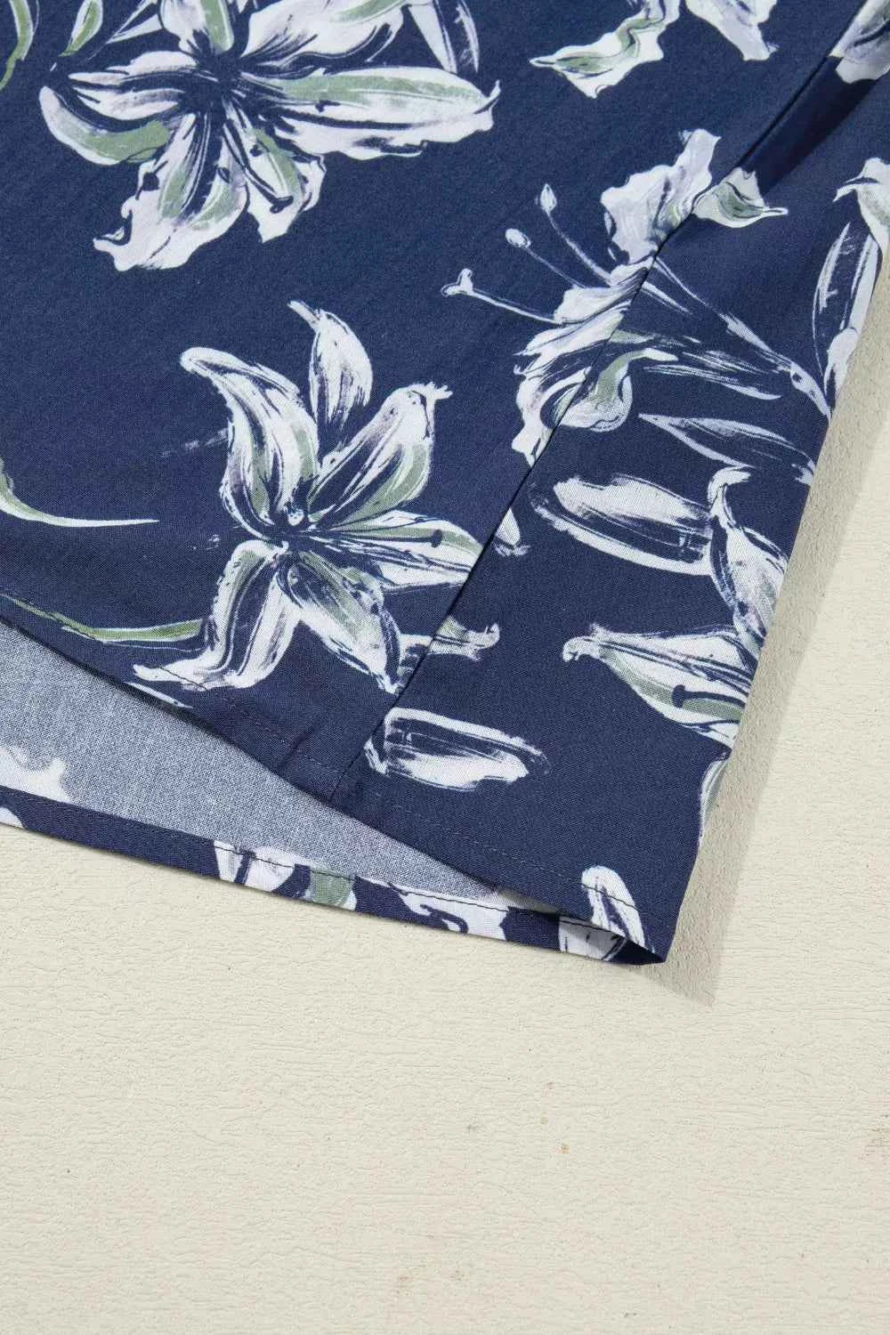 Sarah Express Women's Floral Print Puff Sleeve V-Neck Blouse with Striped Trim